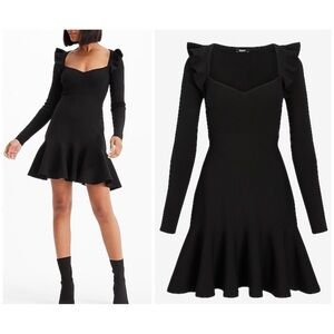 Express Black Sweetheart Neck Ruffle Fit & Flare Sweater Dress Size XL